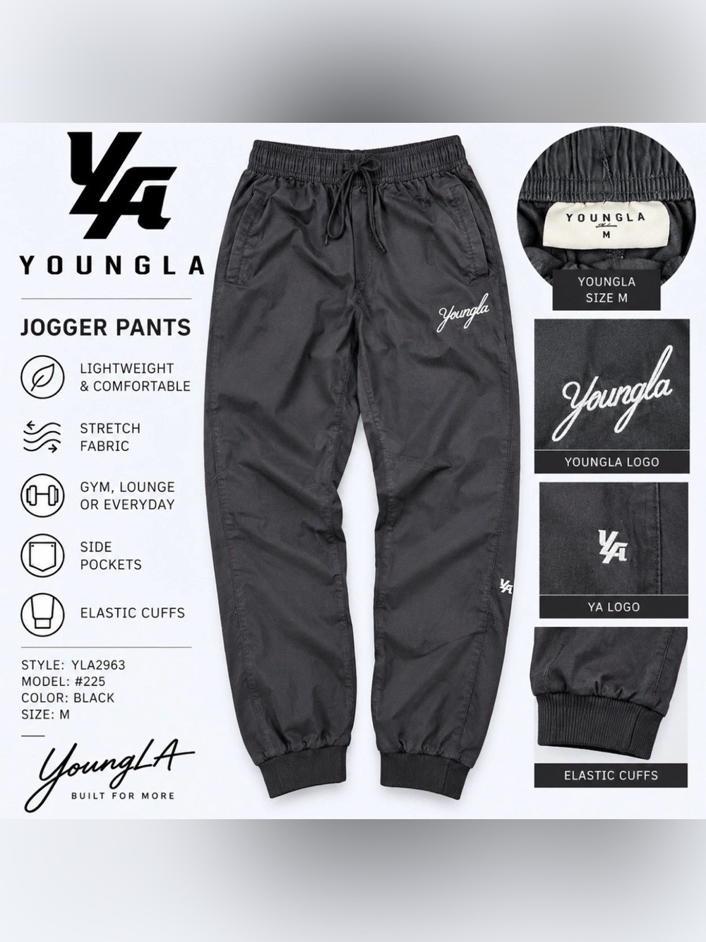 YoungLA AirWave Black Jogger Pants Men’s Medium Model #225